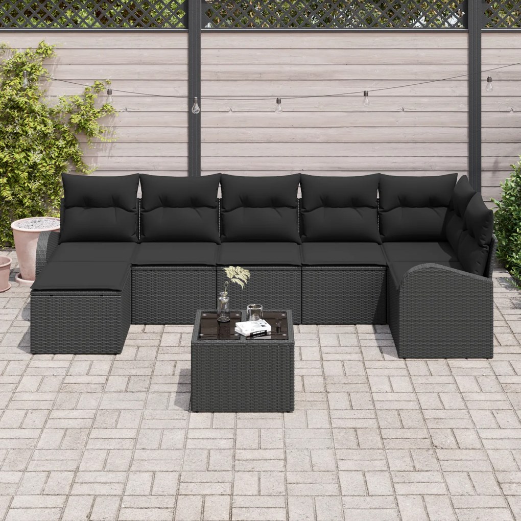 Conjunto de Sofá de Jardim vidaXL 8 Peças com Almofadas Beje Rattan Po