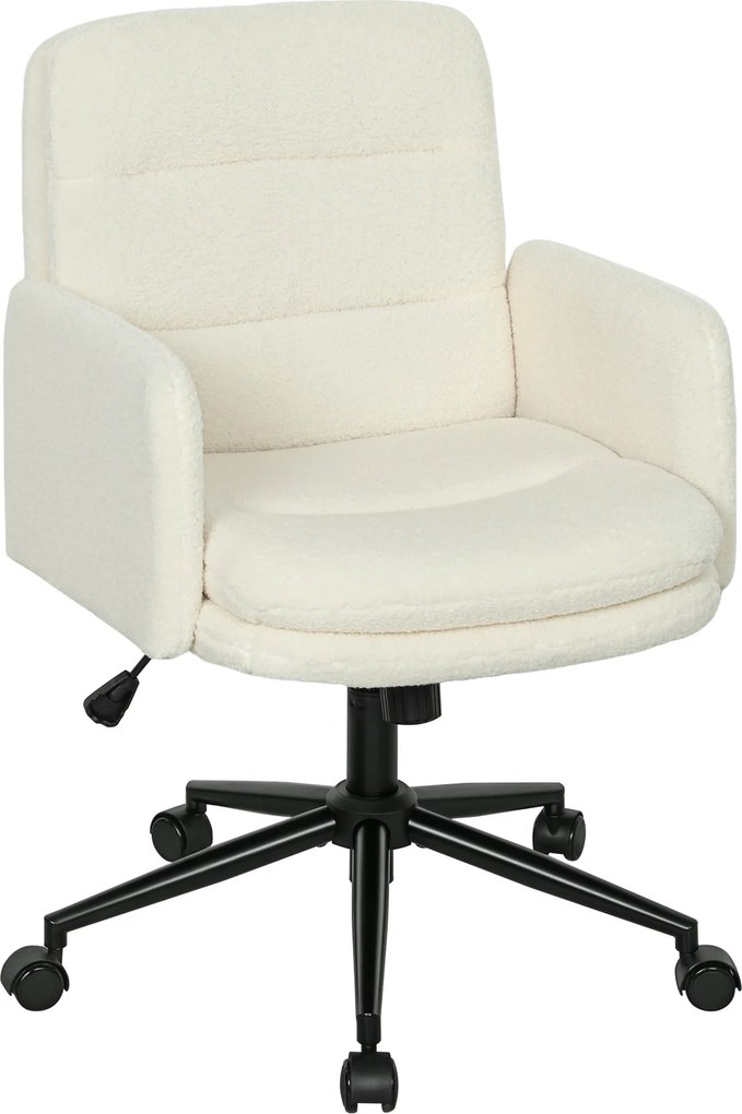 HOMCOM Cadeira de escritório, cadeira giratória com altura ajustável, função de reclinação, 61,5 x 65 x 91-101 cm, creme | Aosom Portugal