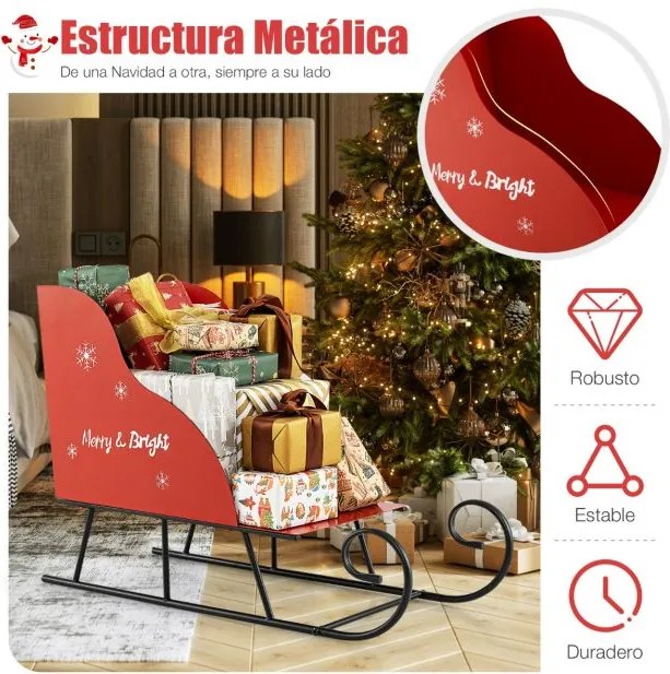 Cesto de Natal em Metal desenho Trenó de Natal para Presentes do Pai Natal Carrinho Trenó Decoração de Natal para Casa Vermelho