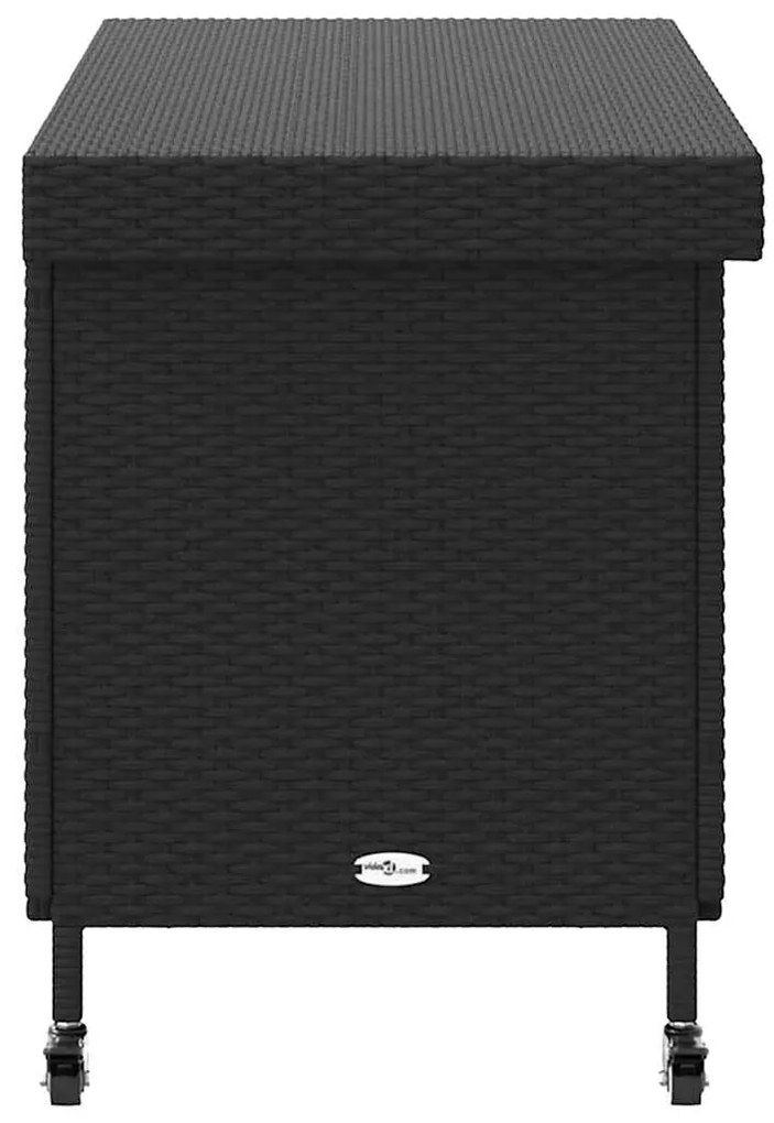 Caixa de arrumação jardim com rodas 110x55x73 cm vime PE preto