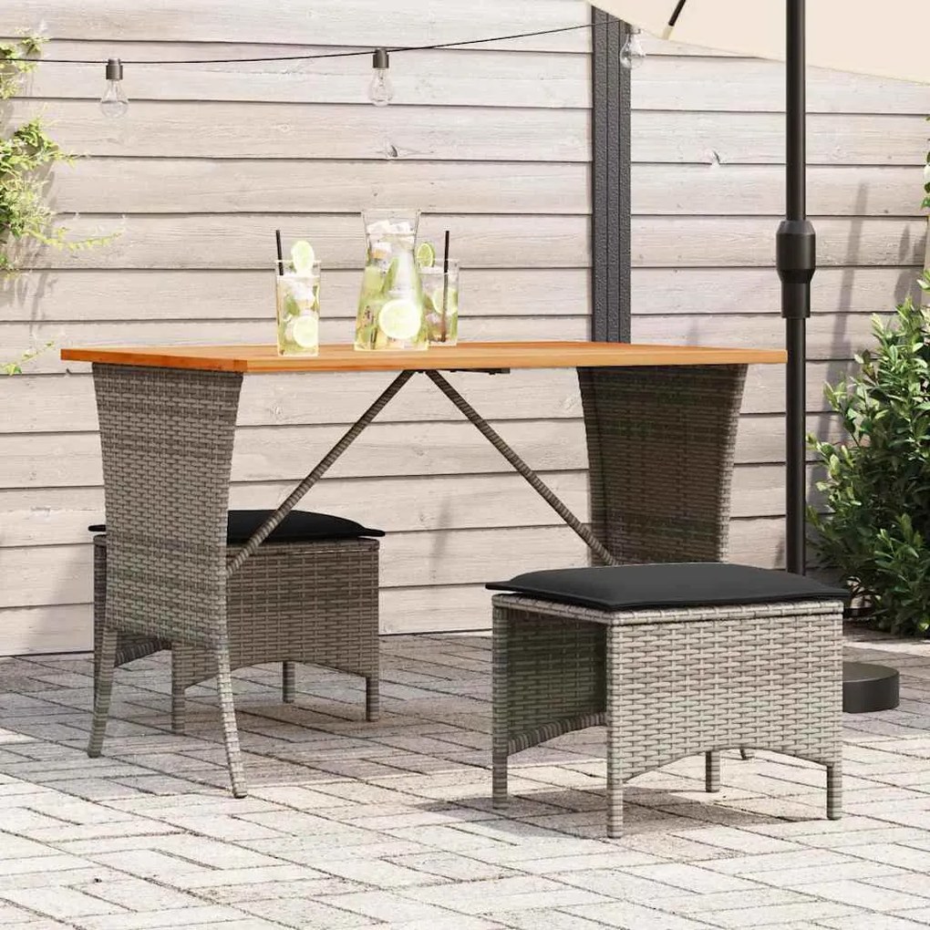Mesa de jardim com tampo em acácia 105x75x72 cm vime PE cinza