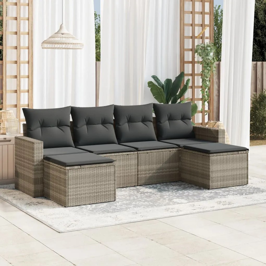 vidaXL 6 pcs conj. sofás jardim com almofadões vime PE cinzento-claro