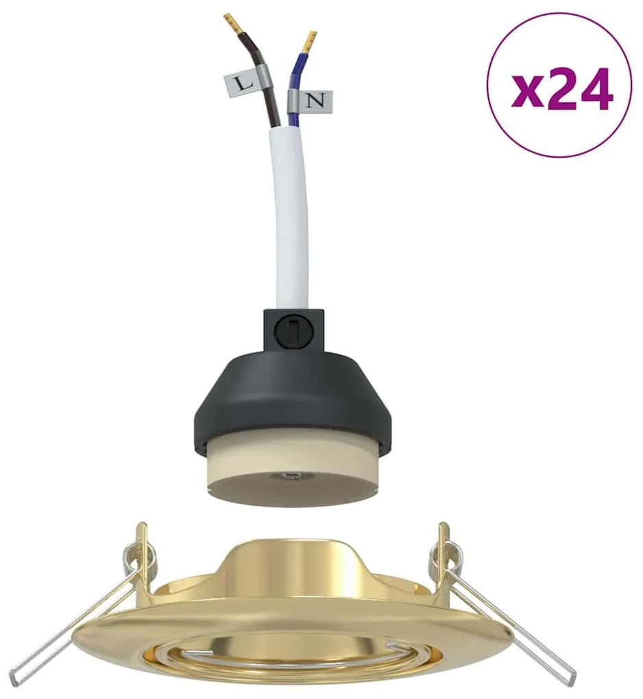 Luminárias Embutidas 24 pcs Redondas GU10 Dourado Ø90 mm Aço