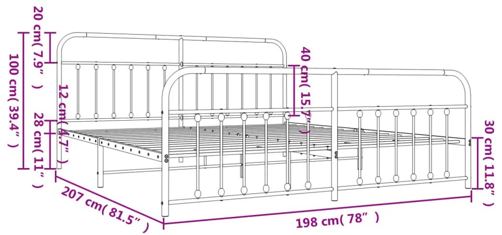 Estrutura de cama com cabeceira e pés 193x203 cm metal preto