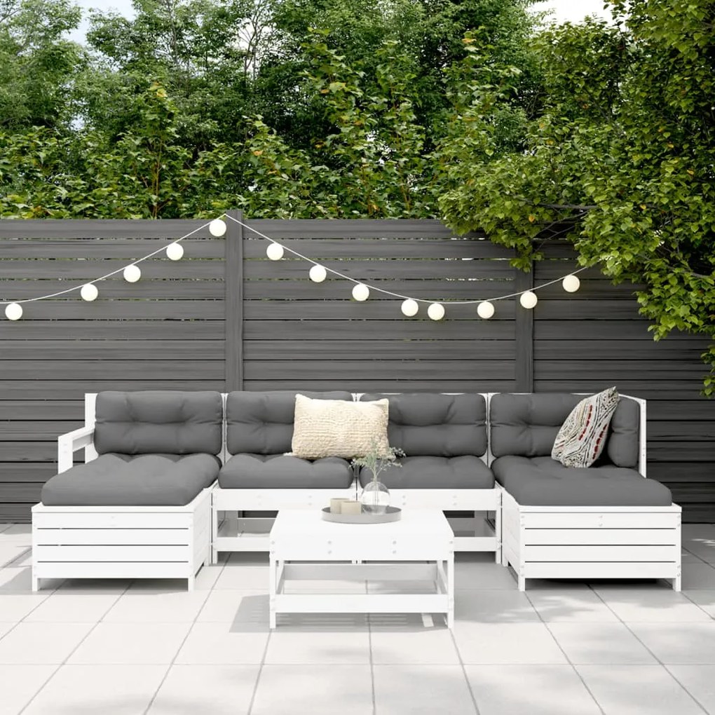7 pcs conjunto de sofás para jardim pinho maciço branco