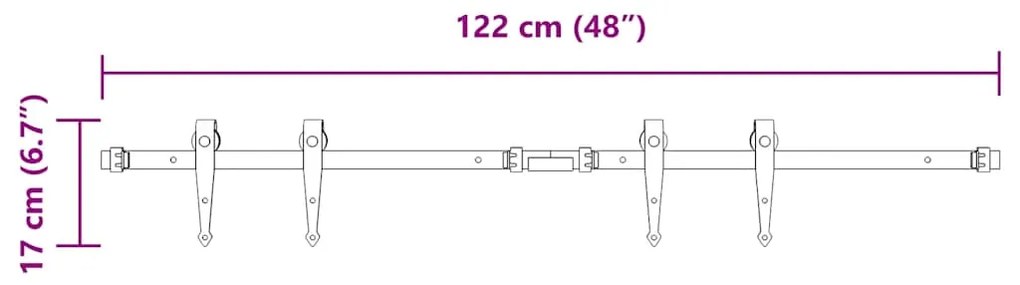 Kit p/ porta de armário deslizante 122 cm aço carbono