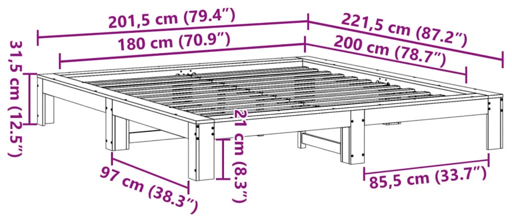 Cama sem colchão 180x200 cm madeira de pinho maciça