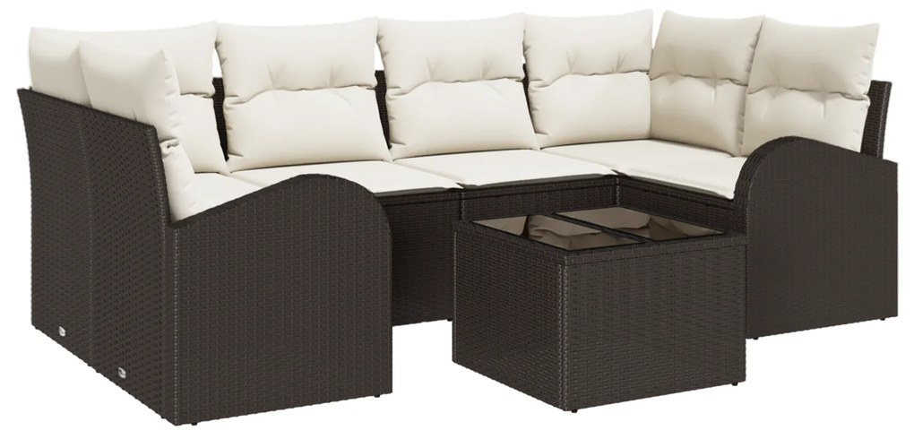 Conjunto de Sofá de Jardim vidaXL de 7 Peças com Almofadas Castanho Po