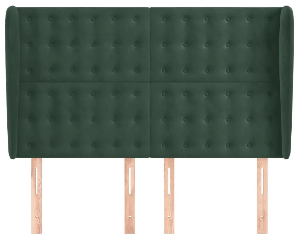 Cabeceira cama c/ abas veludo 147x23x118/128 cm verde-escuro