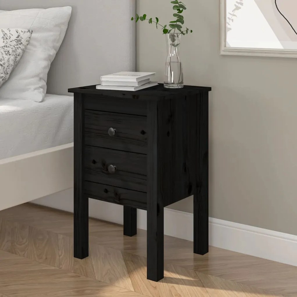 813697 vidaXL Mesa de cabeceira 40x35x61,5 cm madeira de pinho maciça preto