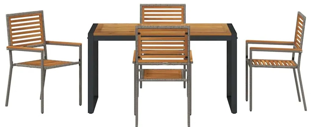 Conjunto de Jantar para Jardim vidaXL 5 Peças Cinza de Polyrattan e Ac