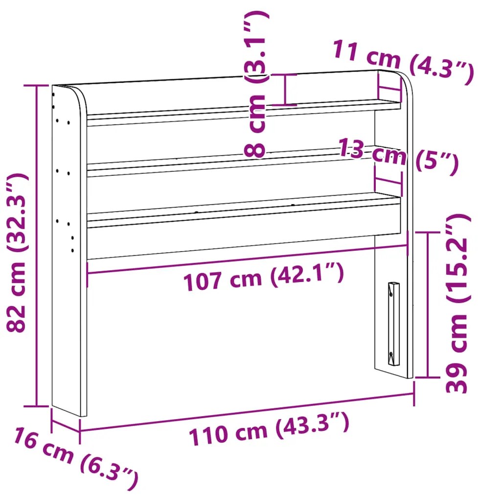 Cabeceira com prateleiras 100 cm madeira de pinho maciça
