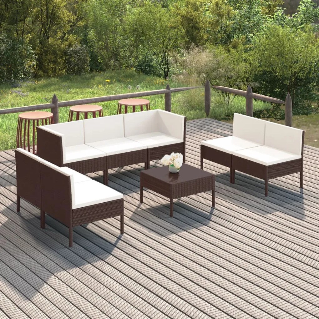 vidaXL 8 pcs conjunto lounge jardim c/ almofadões vime PE castanho