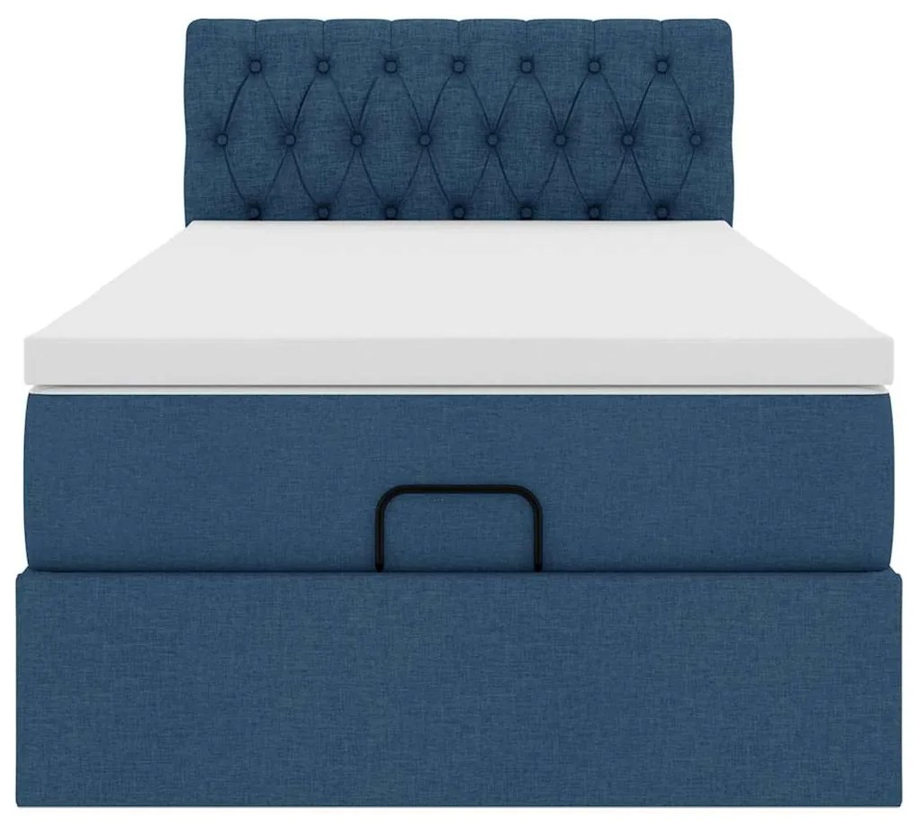 Cama Otomana com Colchão & LEDs Tecido Azul 90x200 cm