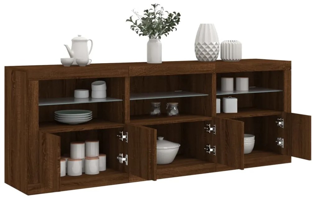 Aparador com luzes LED 181,5x37x67 cm carvalho castanho