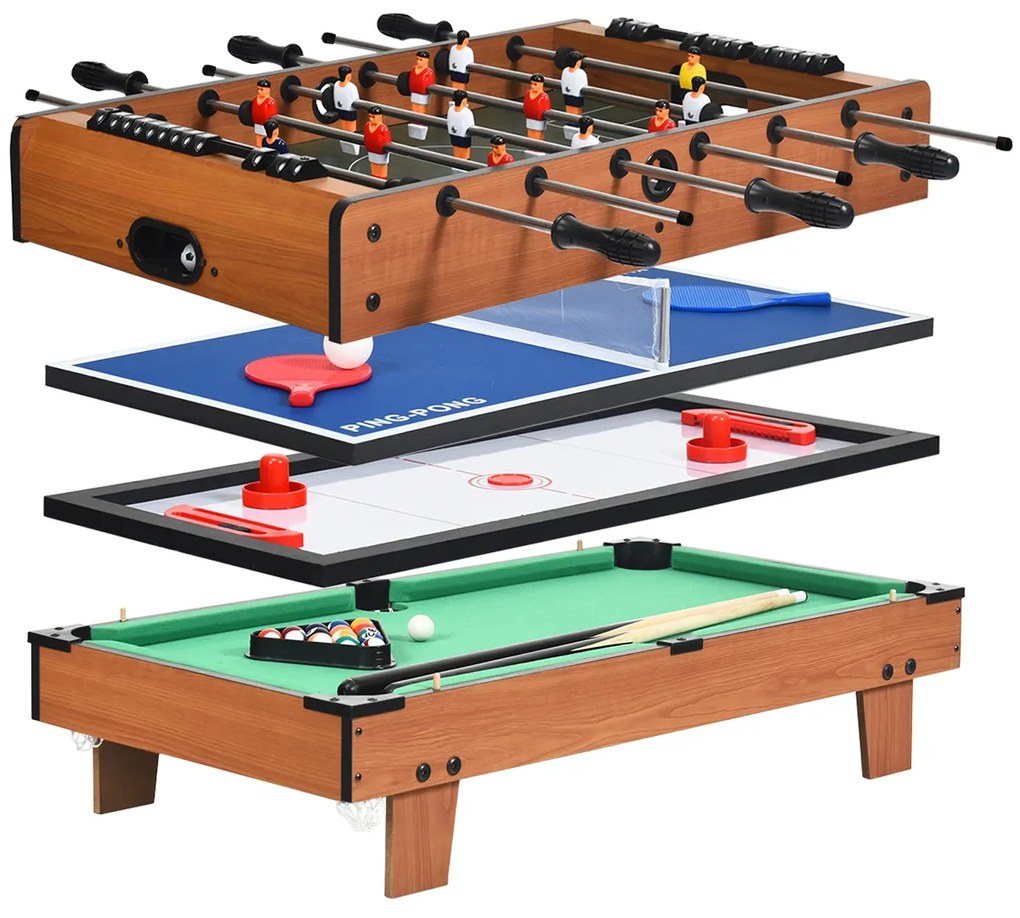 Mesa de Jogo 4 em 1 com Bilhar de Hóquei de Matraquilhos de Ténis para Salas de Diversão e Sala de Jogo 82 x 43 x 30,5 cm