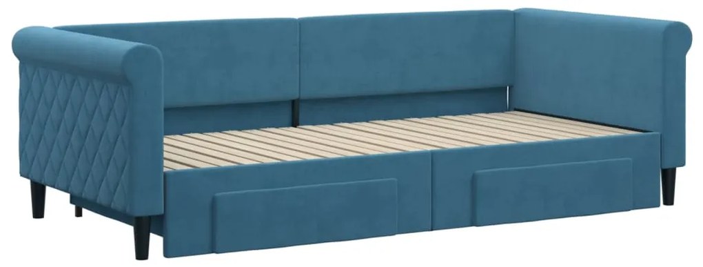 Sofá-cama com gavetão e gavetas 90x200 cm veludo azul
