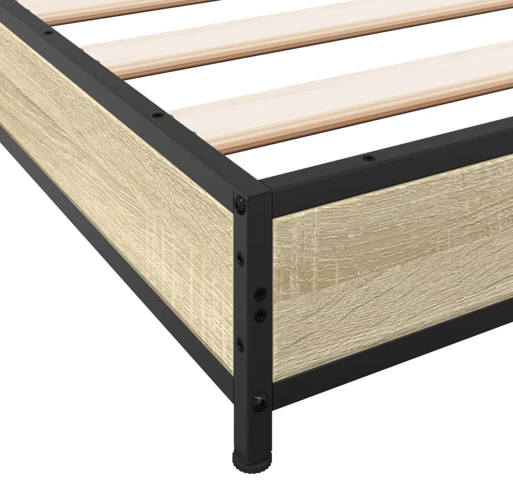 Estrutura de cama derivados de madeira e metal carvalho sonoma