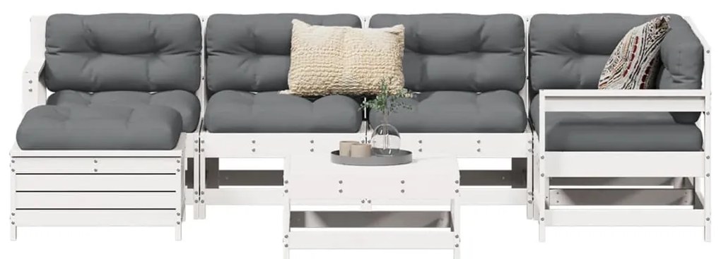 7 pcs conjunto de sofás para jardim pinho maciço branco