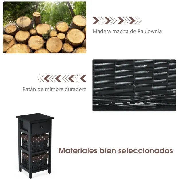 Conjunto de 2 mesas de cabeceira modernas com 1 gaveta e 2 caixas organizadoras para casa sala quarto  28 x 26 x 59,5 cm preto