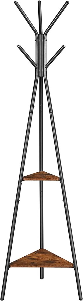 Cabide VASAGLE independente, suporte para cabides, cabideiro com 2 prateleiras, para roupas, chapéus, bolsas, estilo industrial, marrom rústico e preto RCR16BX