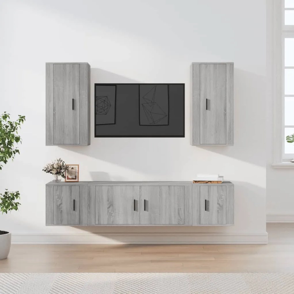 vidaXL Conjunto móveis de TV 5 pcs madeira processada sonoma cinza