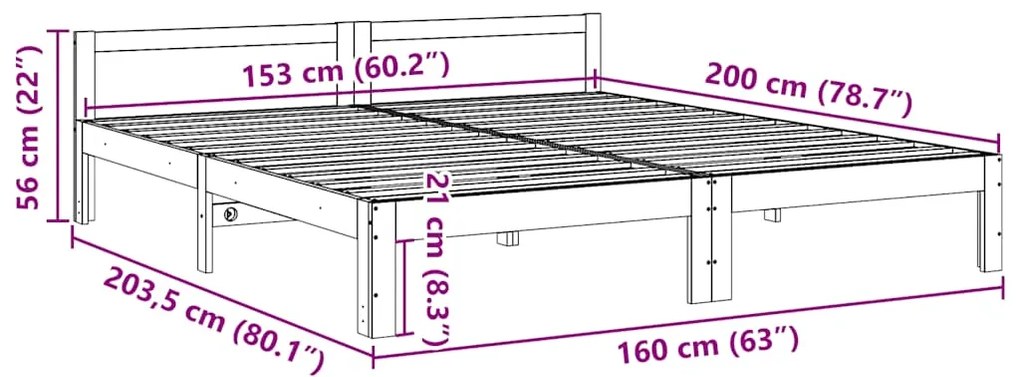 Cama sem colchão 160x200 cm madeira de pinho maciça