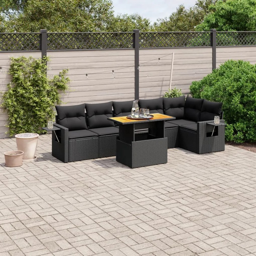 vidaXL 7 pcs conjunto de sofás p/ jardim c/ almofadões vime PE preto