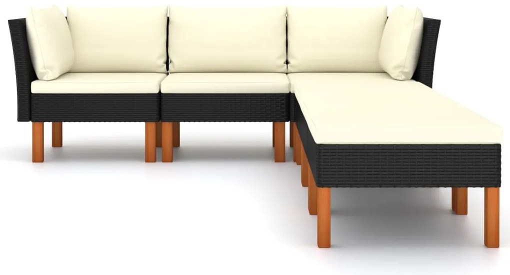 6 pcs conjunto lounge de jardim c/ almofadões vime PE preto