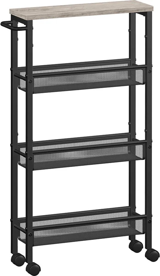 Carrinho cozinha, casa de banho 13 x 45,4 x 77 cm com 4 níveis e pega preto greige-preto