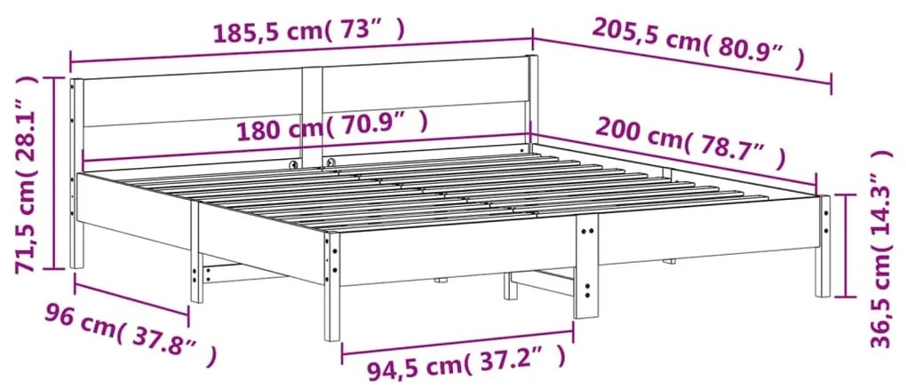 Cama sem colchão 180x200 cm pinho maciço castanho-mel