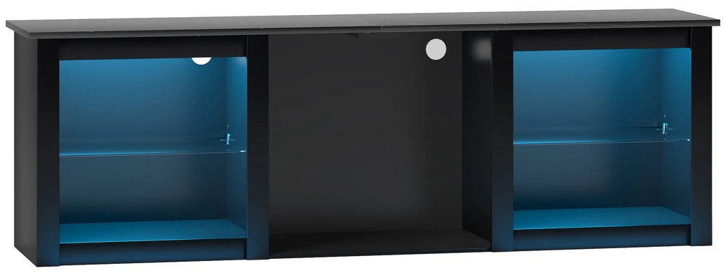 HOMCOM Móvel TV com Iluminação LED para Televisão Até 65 Polegadas 160 cm com Prateleiras de Vidro Ajustáveis Preto | Aosom Portugal