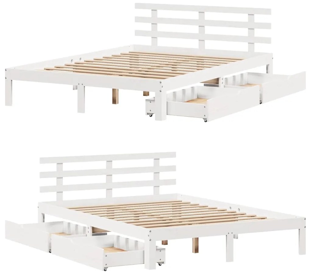 Estrutura de cama com gavetas 160x200 cm pinho maciço branco