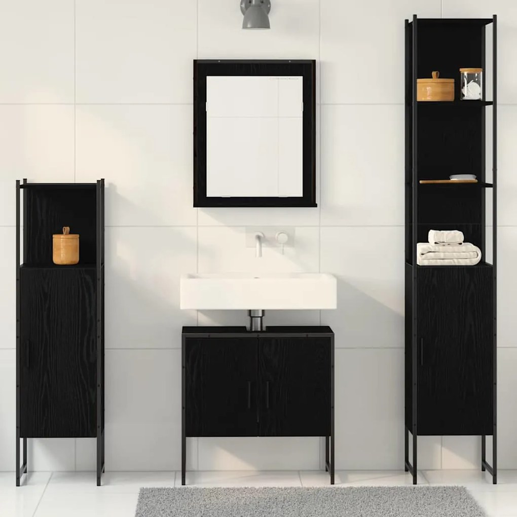 Conjunto de Móveis para Casa de Banho 4 Peças em Carvalho Preto - Made