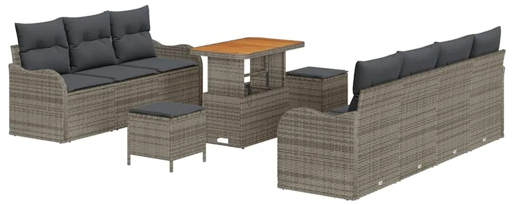 Conjunto de Sofás de Jardim de 10 Peças com Almofadas Cinza em Rattan