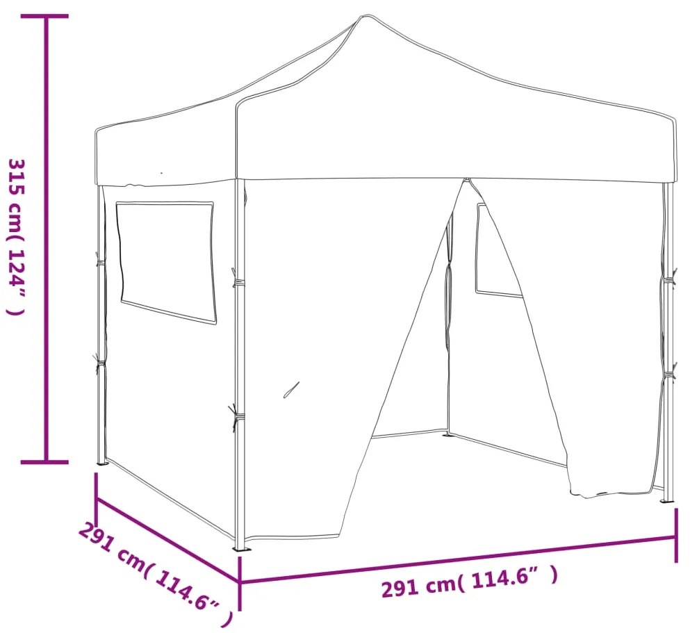 Tenda festas pop-up dobrável 4 paredes laterais 3x3 m antracite
