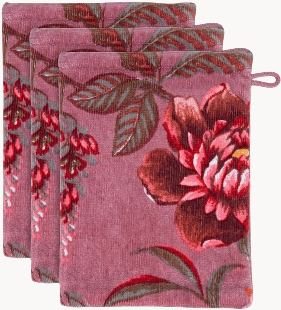 Toalhas de rosto em veludo e algodão felpudo Secret Garden, conjunto de 3