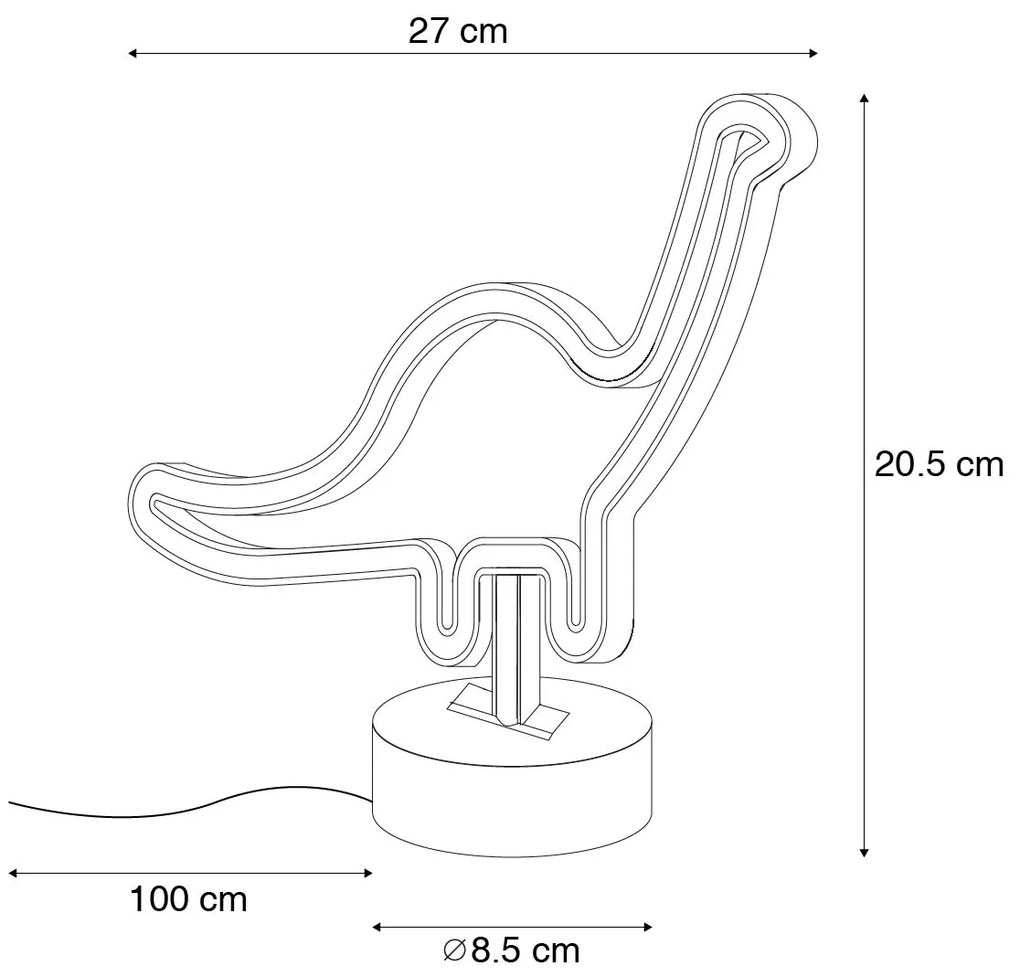 Candeeiro de mesa neon branco com LED incluído - Dinossauro Design