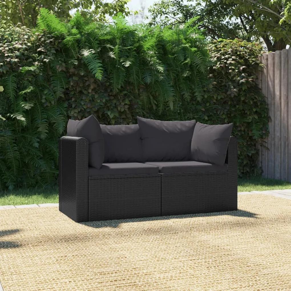 2 pcs conjunto sofás de jardim c/ almofadões vime PE preto