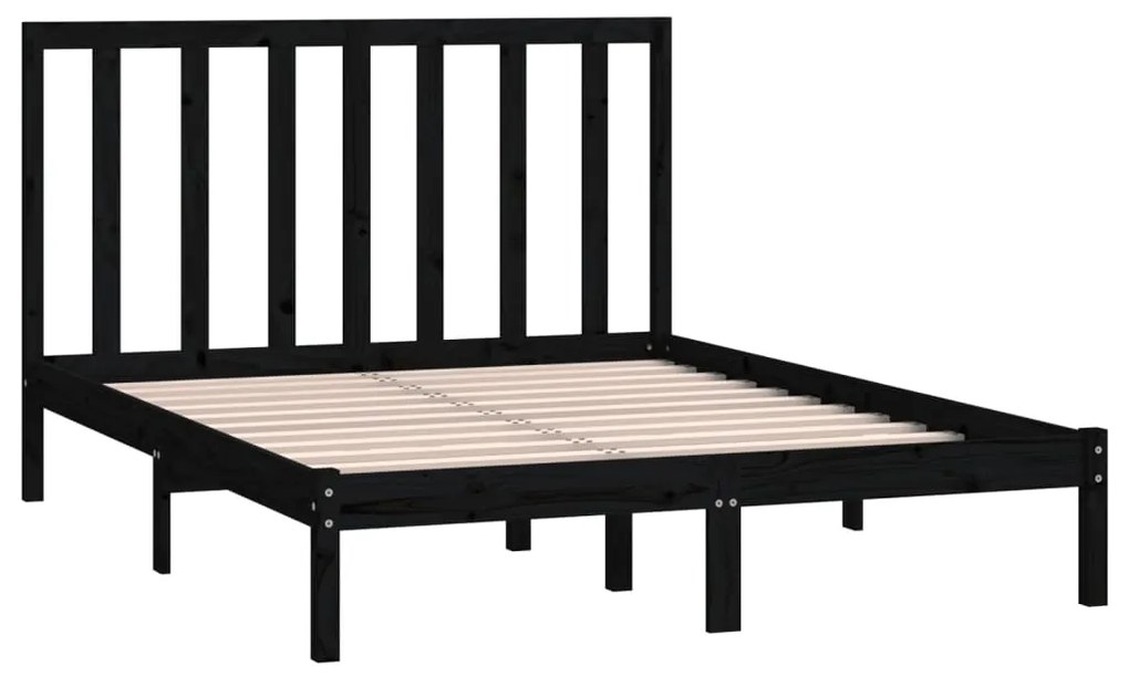 Estrutura de cama casal 135x190 cm pinho maciço preto