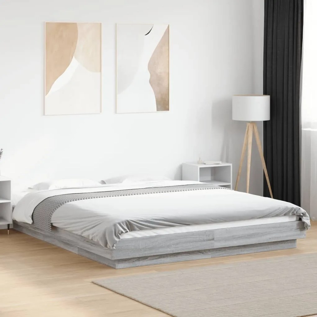 Estrutura de cama 160x200 cm derivados de madeira cinza sonoma