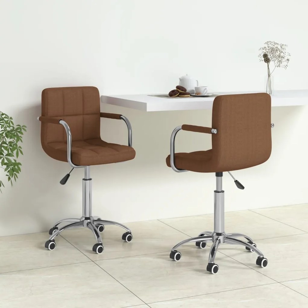 vidaXL Cadeiras de jantar giratórias 2 pcs tecido castanho