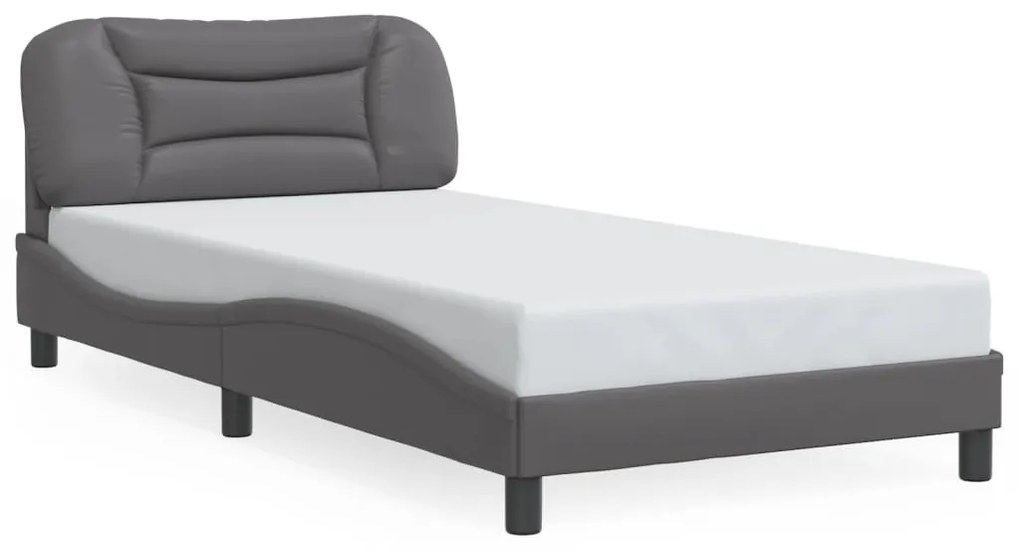Estrutura de cama c/ luzes LED 100x200cm couro artificial cinza