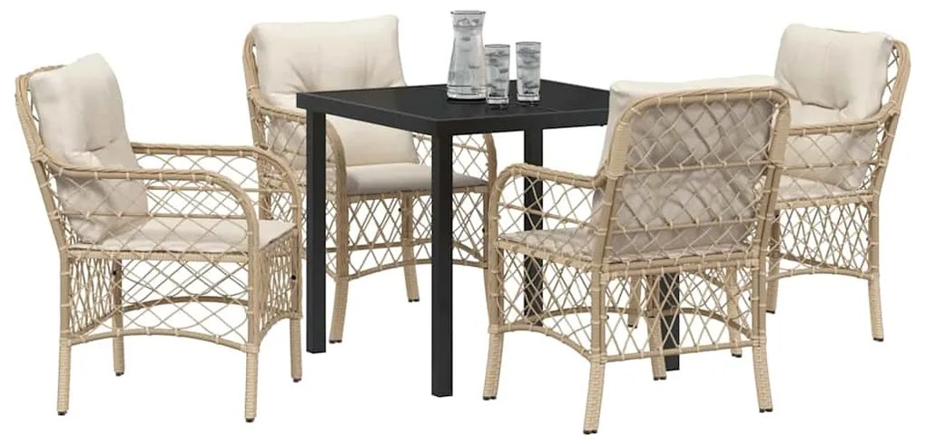 Conjunto de Jantar de 5 Peças para Jardim com Almofadas Bege Rattan Po