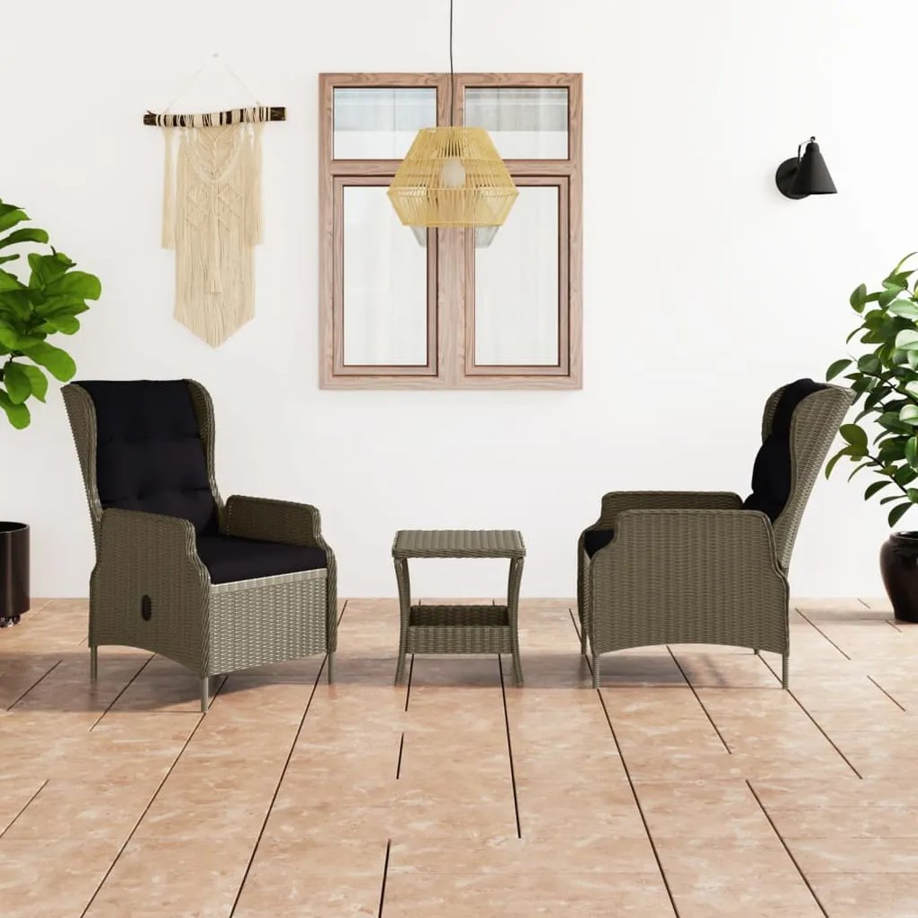 3 pcs conjunto lounge jardim c/ almofadões vime PE castanho