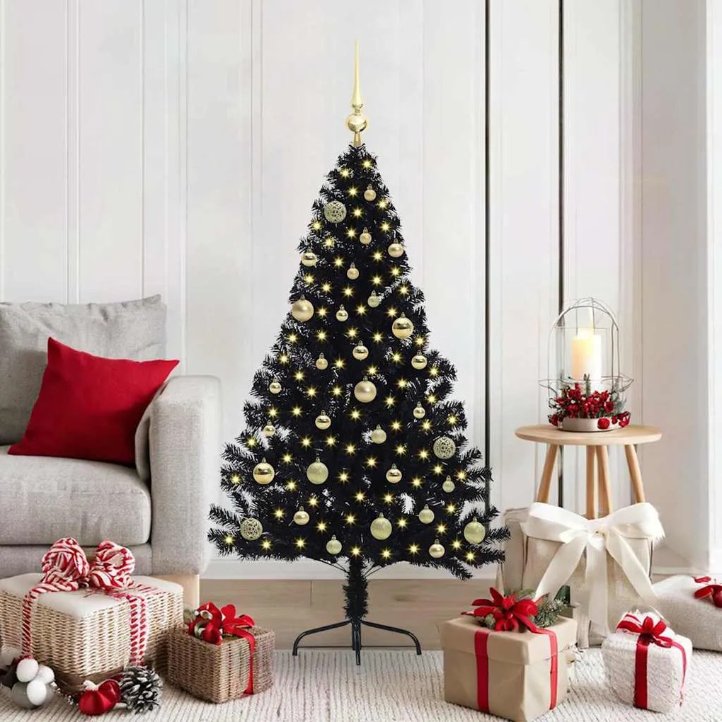 vidaXL Árvore de Natal Artificial Pré-iluminada Preto 150 cm PVC