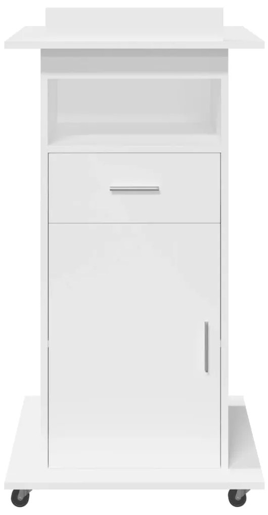 Púlpito c/ rodas e gaveta 55x55x107 cm derivados madeira branco