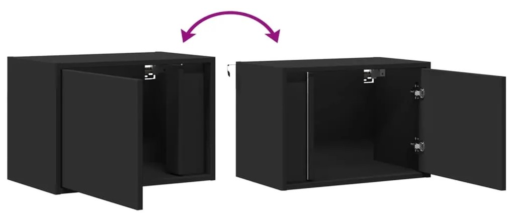 Mesas de cabeceira de parede com luzes LED 2 pcs preto