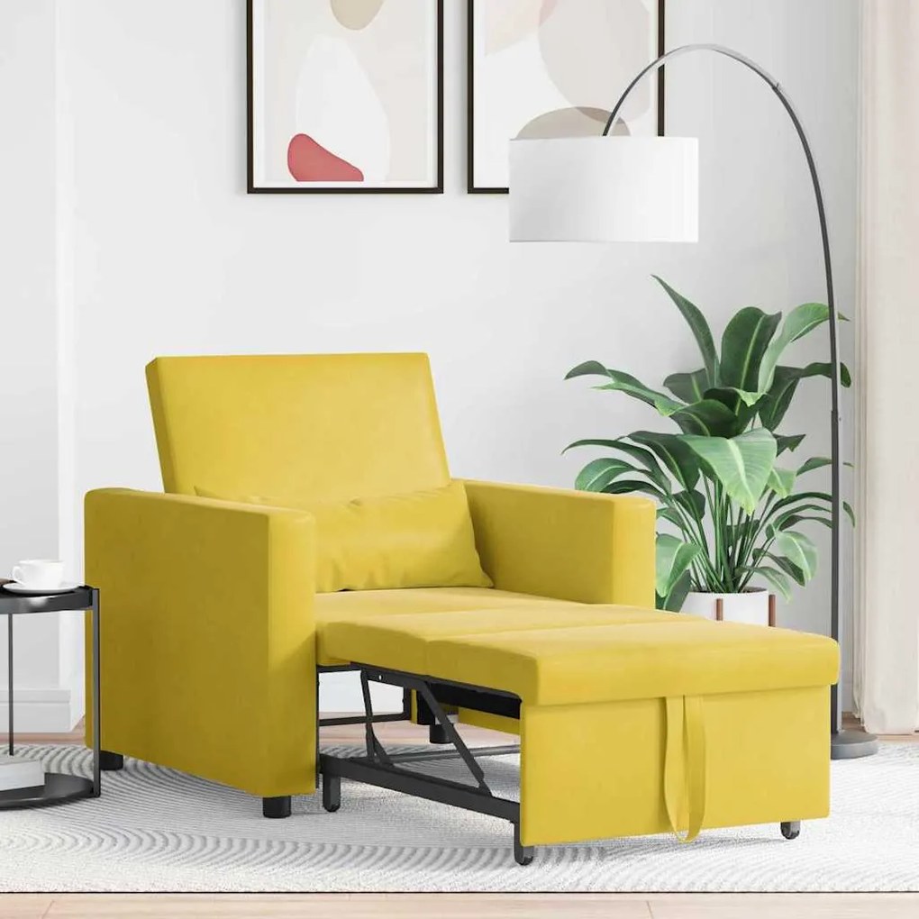 Sofá-cama conversível 3 em 1 Amarelo Veludo