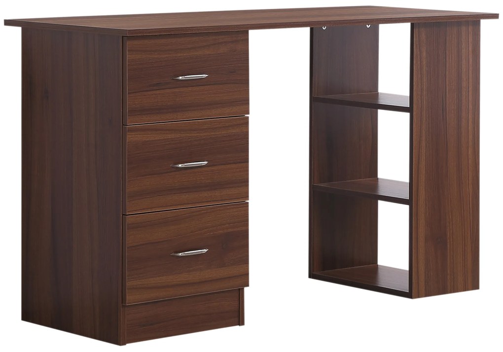 HOMCOM Mesa de Escritório Mesa de Computador 120x50 cm com Prateleiras e Gavetas para Espaços Pequenos Quarto Noz | Aosom Portugal